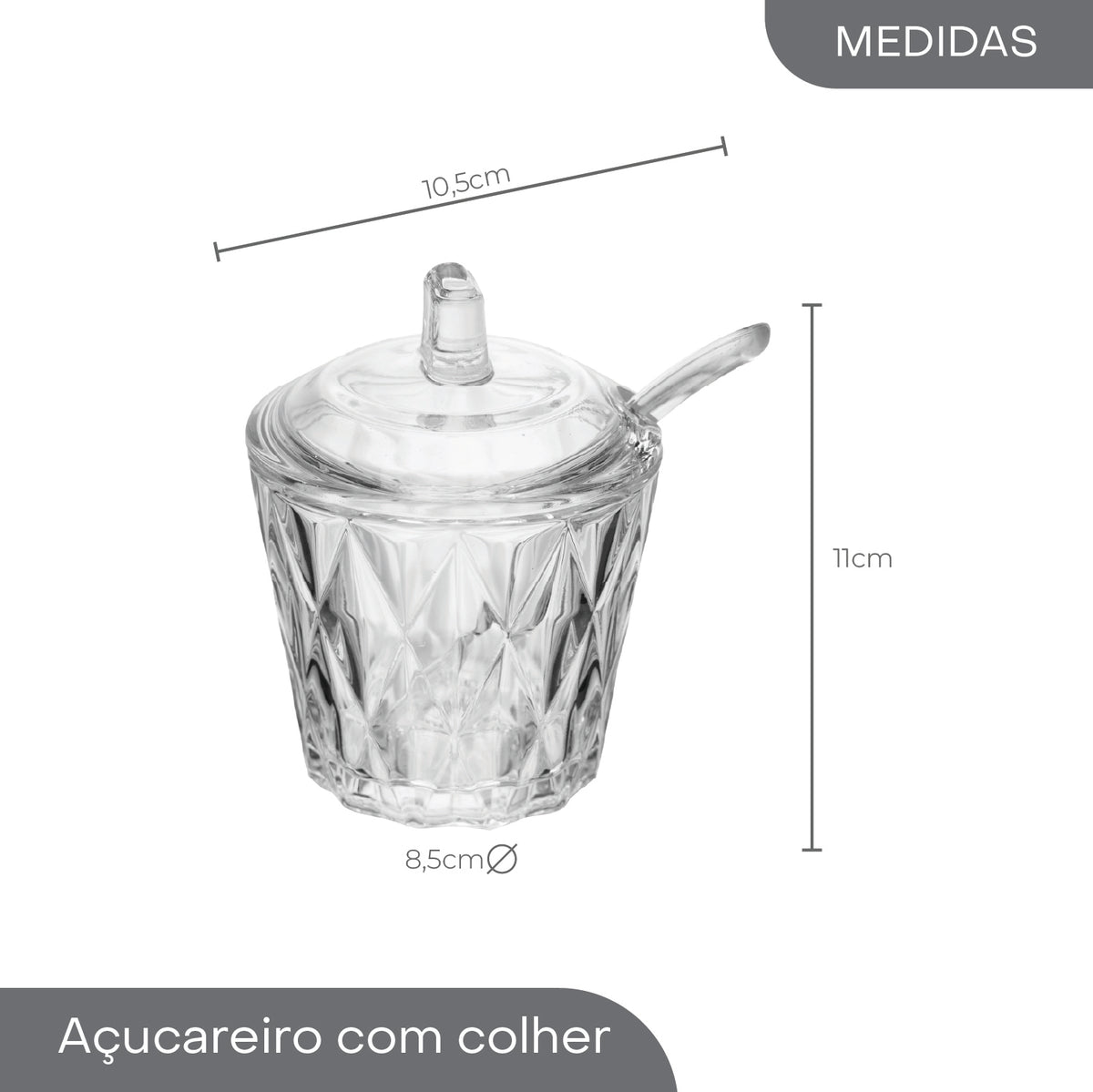 Açucareiro Diamond 11,00cm x 8,50cm x 10,50cm Cristal – Lyor