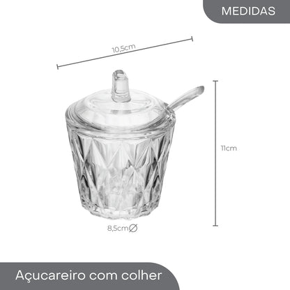 Açucareiro Diamond 11,00cm x 8,50cm x 10,50cm Cristal – Lyor