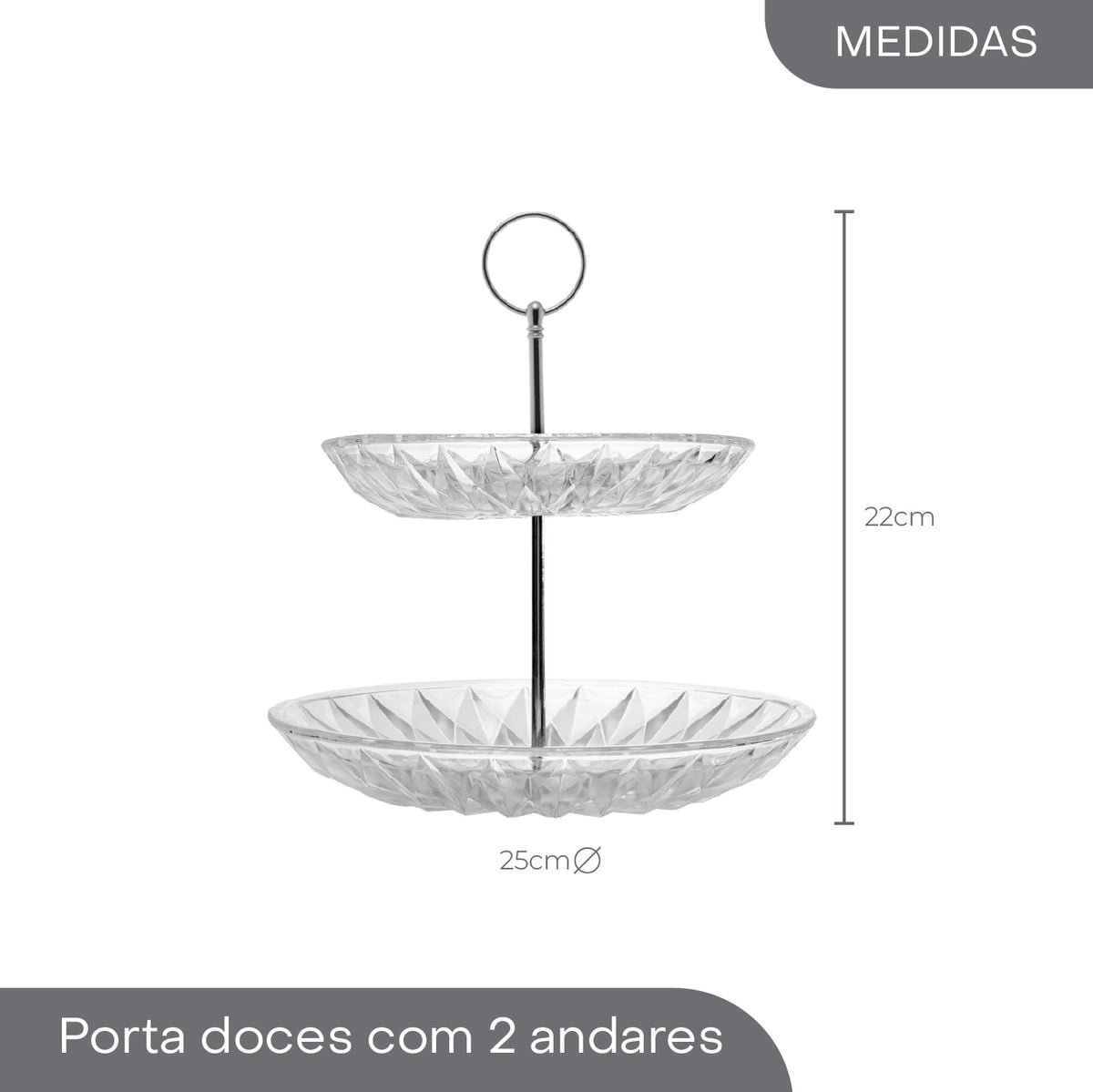 Porta Doces de Vidro 2 Andares Diamond 25cm - Lyor