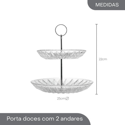 Porta Doces de Vidro 2 Andares Diamond 25cm - Lyor