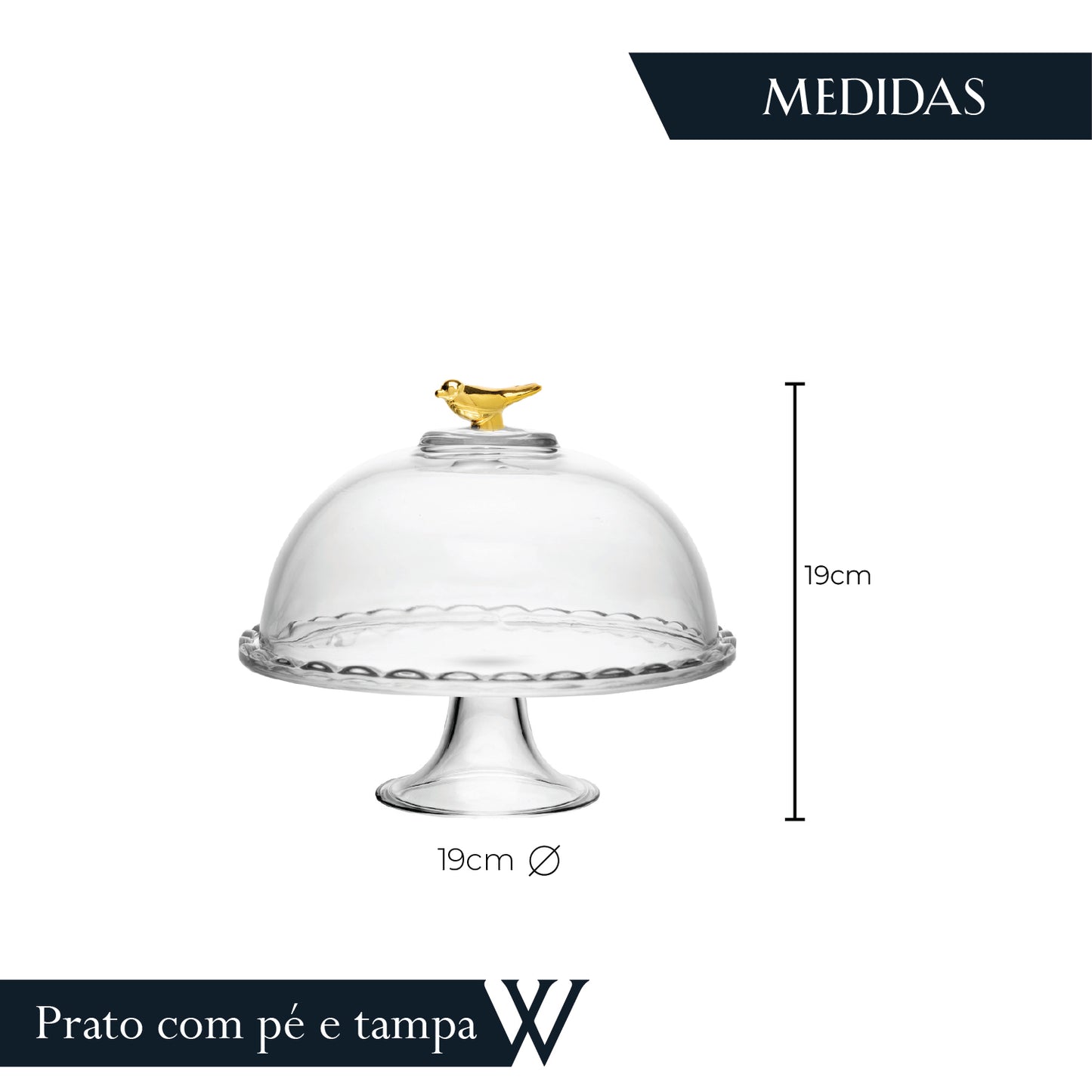 Boleira com Pé e Tampa Golden Bird 19cm x 19cm x 19cm Cristal Ecológico - Wolff