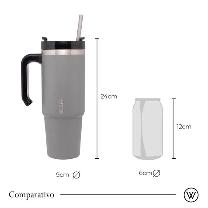 Copo Térmica Parede Dupla SlimTerm  e Canudo Cinza 890ml - Wolff