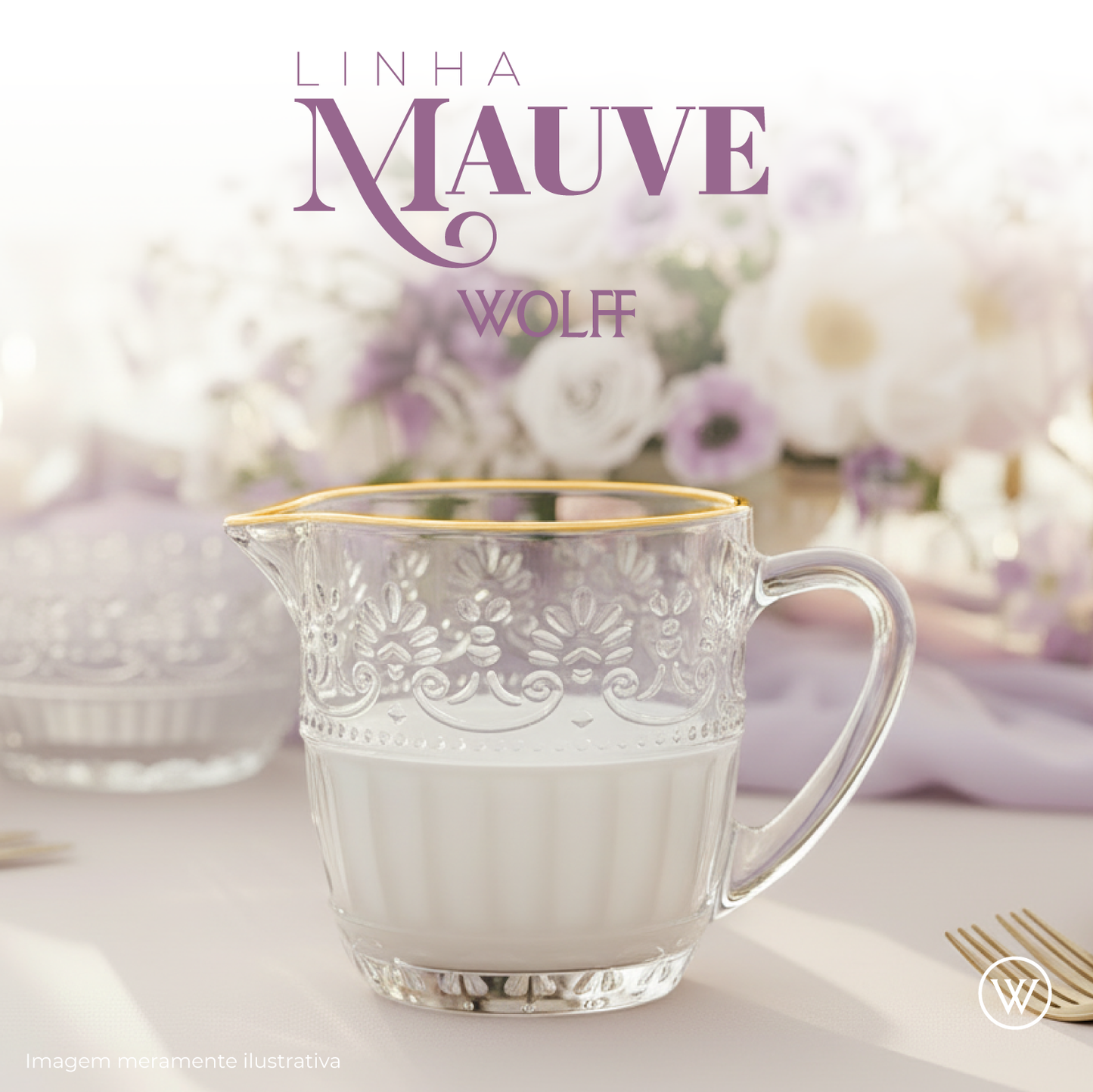 Leiteira Mauve com Fio de Ouro 230ml Cristal - Wolff