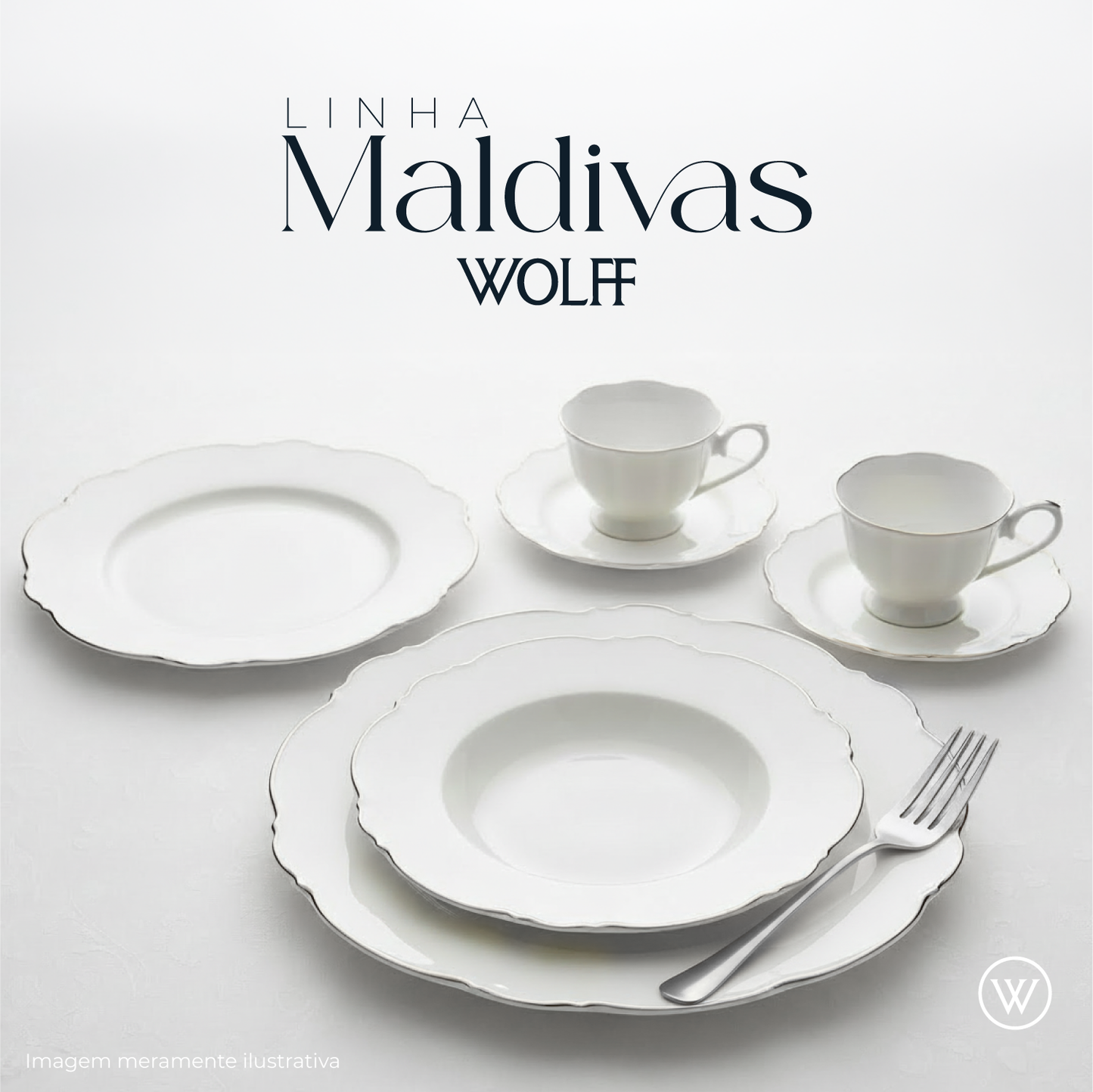 Conjunto 6 Pratos para Sobremesa de Porcelana Maldivas com Fio Prata 21cm - Wolff