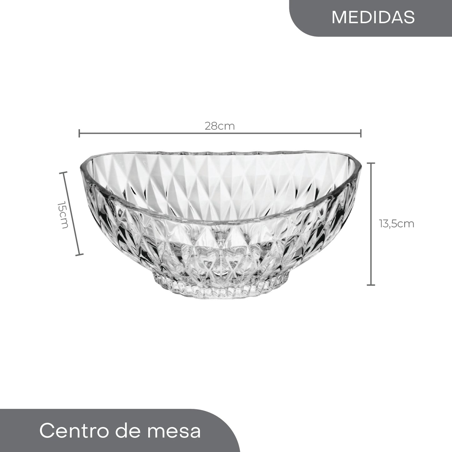 Centro de Mesa de Cristal Ecológico Diamond 28cm x 15cm x 13,5cm - Lyor