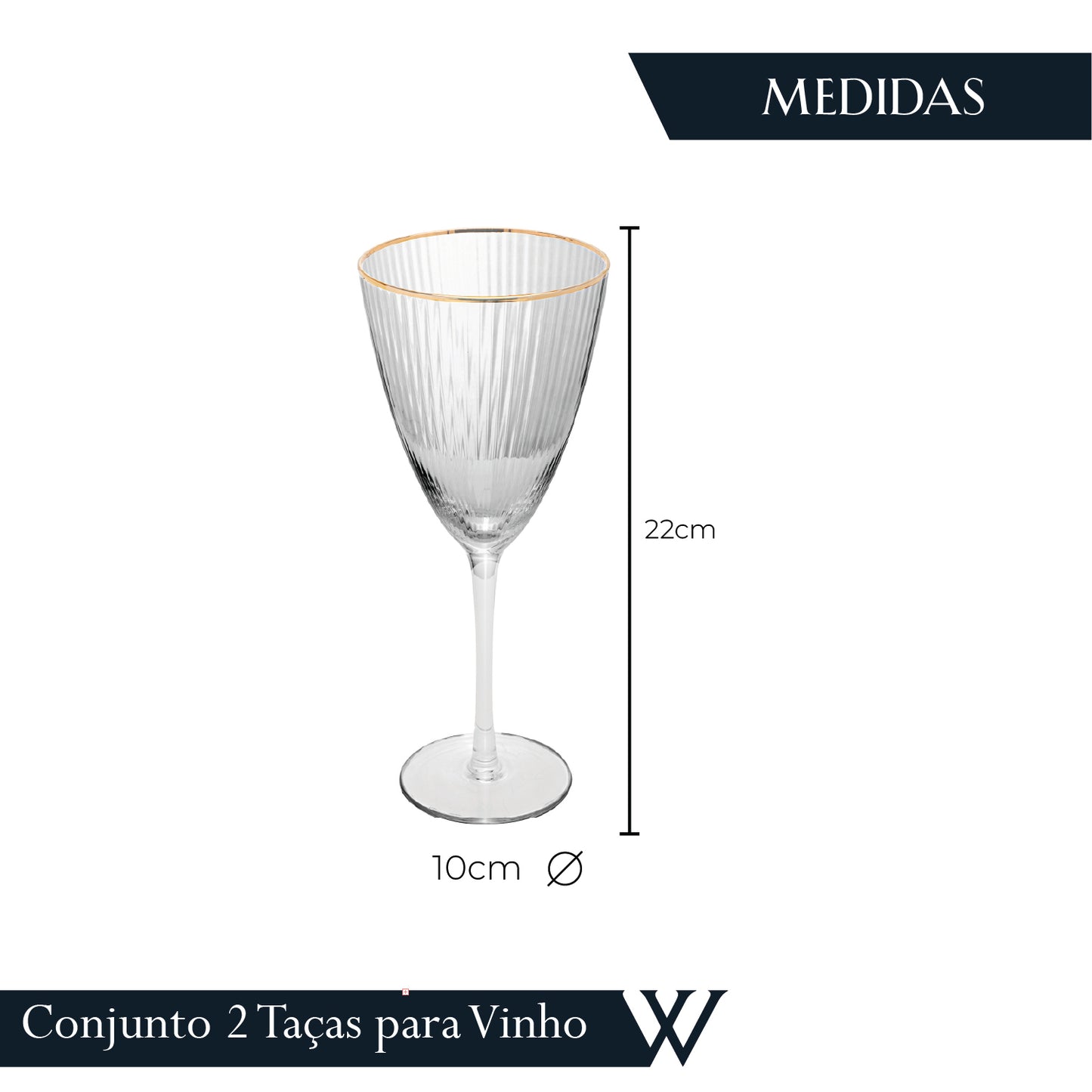 Conjunto 2 Taças de Vinho De Vidro Com Borda Dourada Lines 400Ml - Wolff