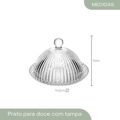 Prato para Doce com Tampa Renaissance 14,4cm x 14,4cm x 9,5cm Cristal - Lyor