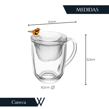 Caneca com Tampa e Filtro Golden Bird 350ml Cristal - Wolff