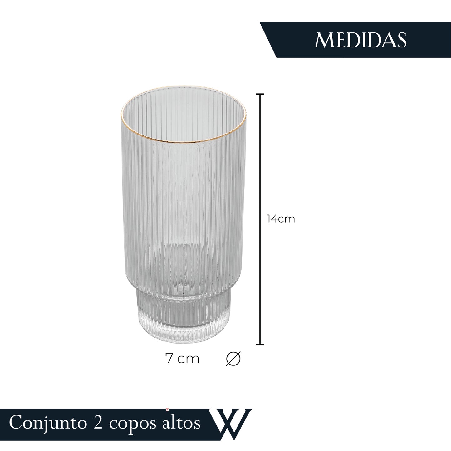 Conjunto 2 Copos Altos Lines com Fio de Ouro 400ml Cristal Ecológico - Wolff