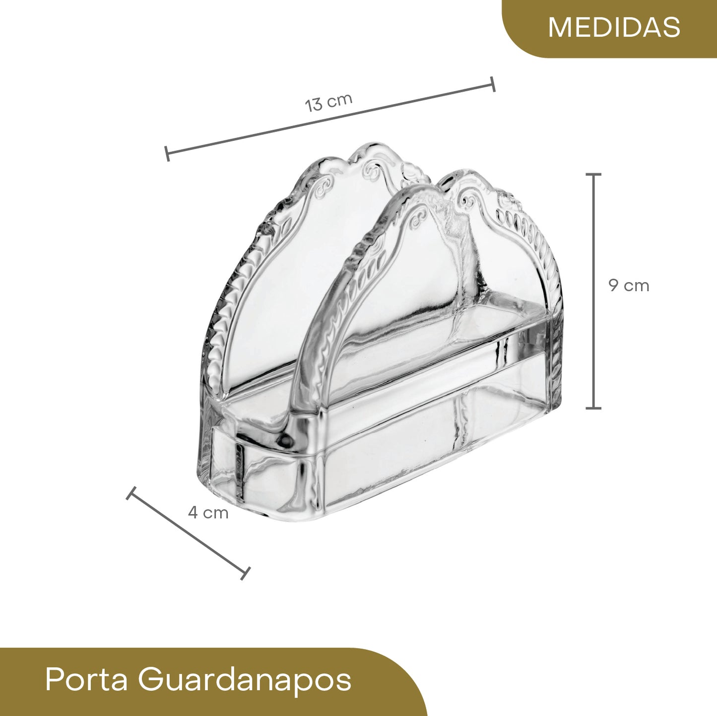 Porta Guardanapos de Cristal Ecológico Imperial 13cm x 4cm x 9cm - Lyor