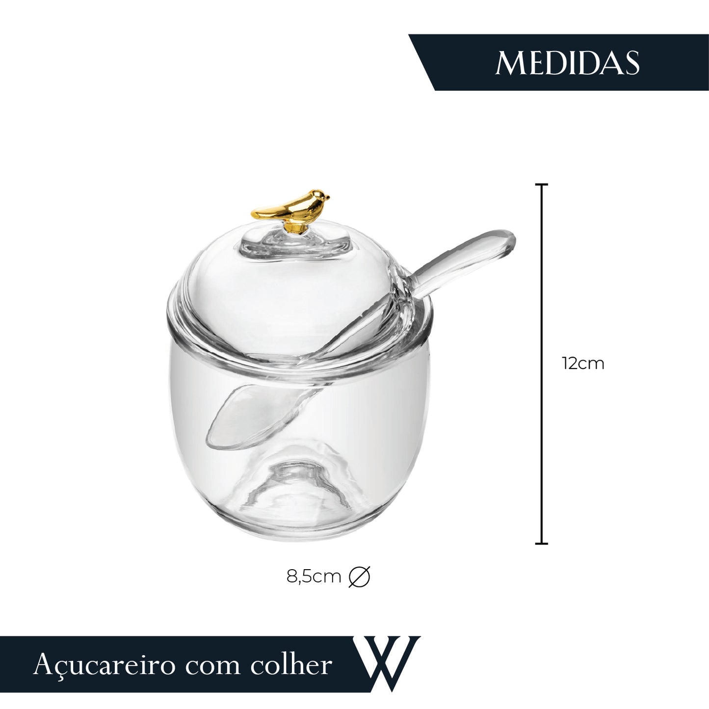 Açucareiro com Colher e Tampa Golden Bird 150ml Cristal Ecológico - Wolff