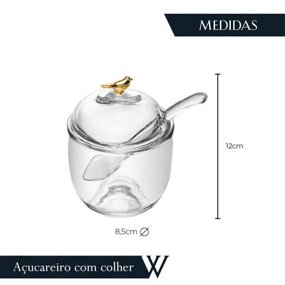 Açucareiro com Colher e Tampa Golden Bird 150ml Cristal Ecológico - Wolff
