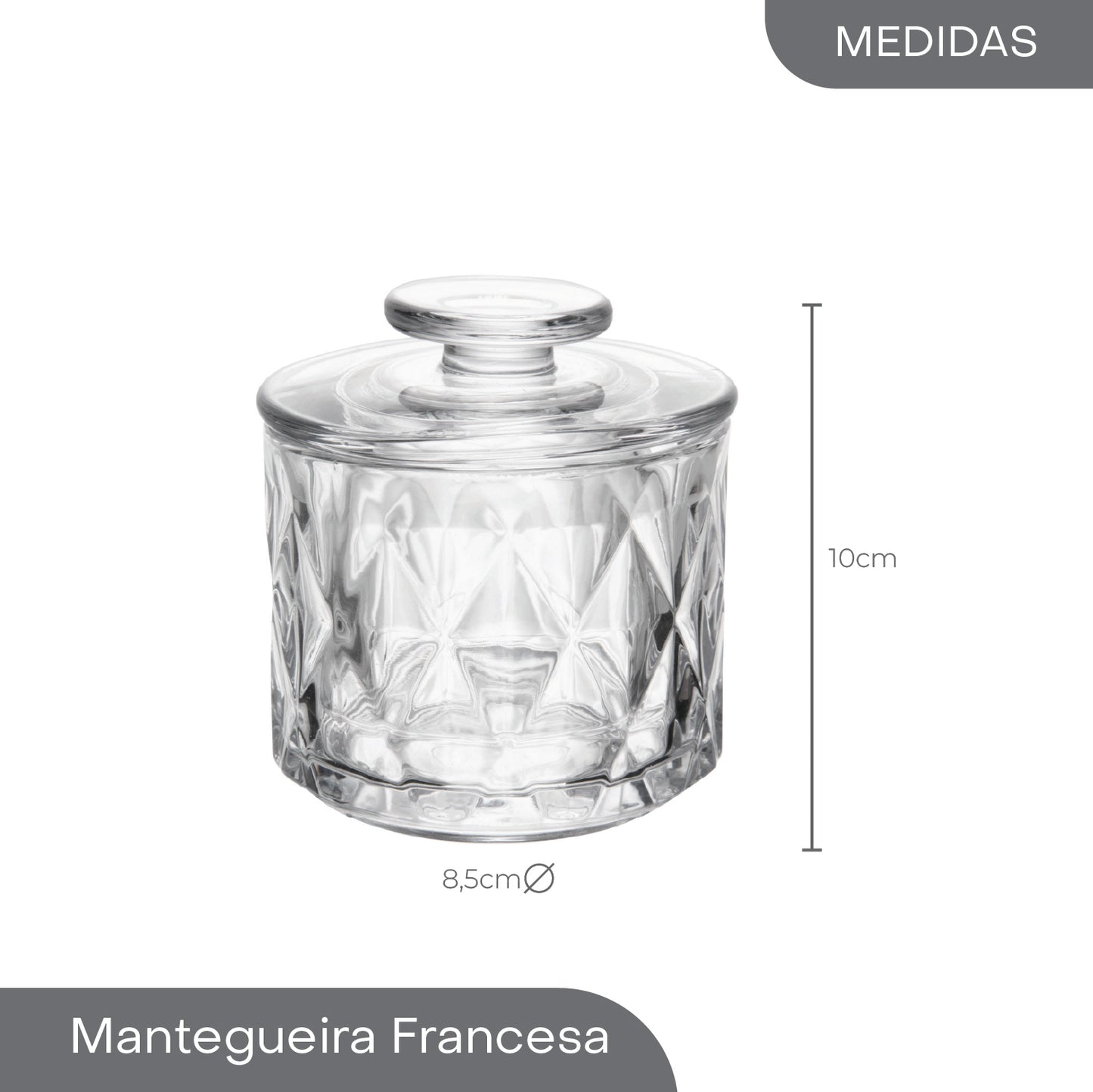 Manteigueira Francesa Diamond 9,5cm x 9,5cm x 8,5cm Vidro - Lyor