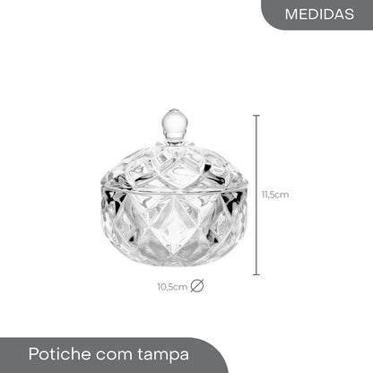 Potiche de Cristal Redondo Deli Diamond 10,5cm x 10,5cm x 11,5cm - Lyor