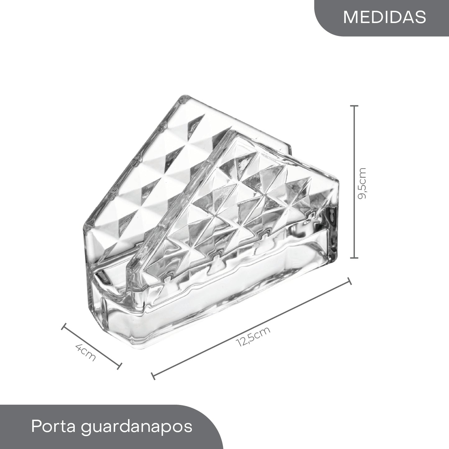 Porta Guardanapos de Cristal Ecológico Diamond 12,5cm x 4cm x 9,5cm - Lyor