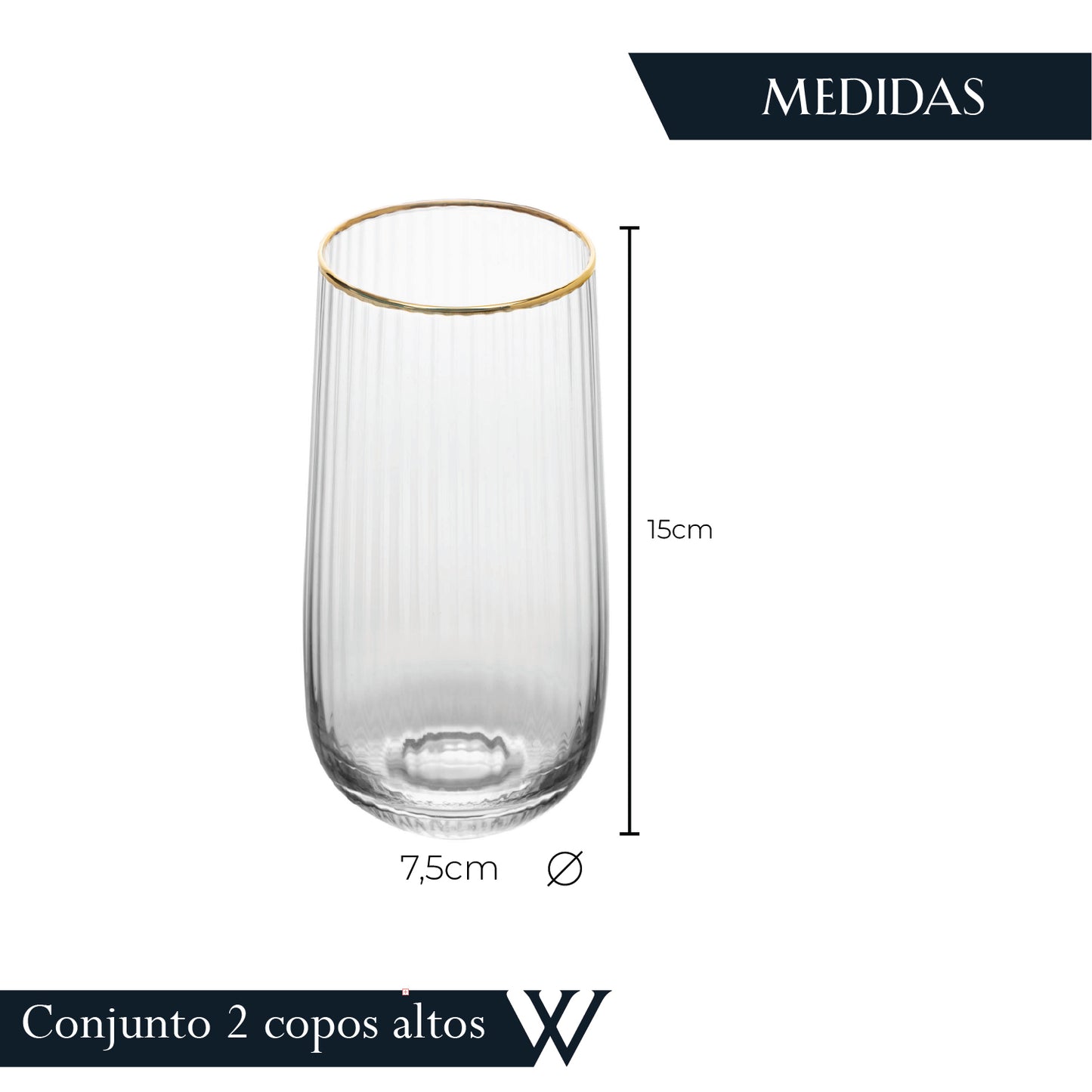 Conjunto 2 Copos Altos Lines com Fio de Ouro 450ml Vidro - Wolff