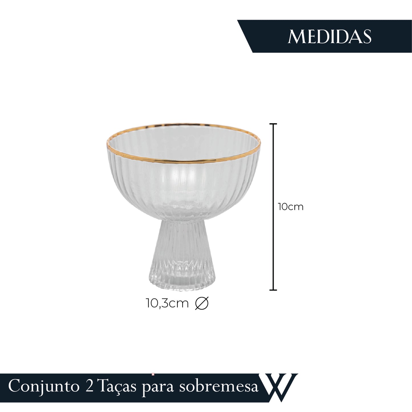 Conjunto 2 Taças de Sobremesa de Cristal Ecológico com Fio de Ouro Lines 200ml - Wolff