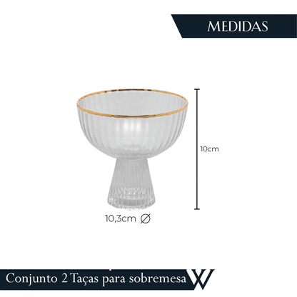 Conjunto 2 Taças de Sobremesa de Cristal Ecológico com Fio de Ouro Lines 200ml - Wolff