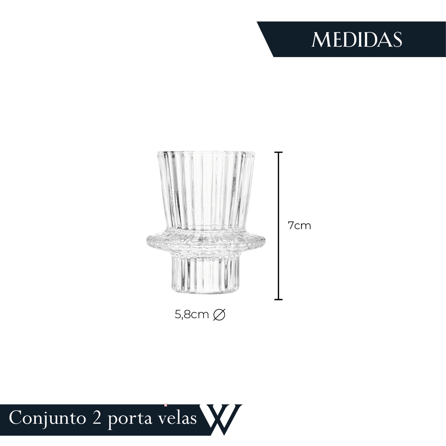 Conjunto 2 Porta Velas Lines 6cm x 6cm x 7cm Vidro – Wolff