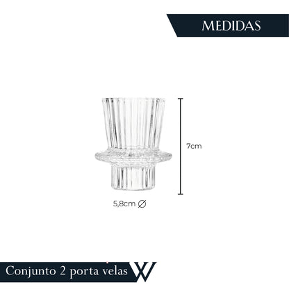 Conjunto 2 Porta Velas Lines 6cm x 6cm x 7cm Vidro – Wolff