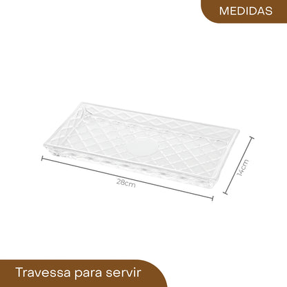 Travessa para Servir de Cristal Deli Diamond 28,5cm x 14,5cm x 2cm - Lyor