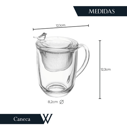 Caneca com Tampa e Filtro Bird 350ml Cristal - Wolff
