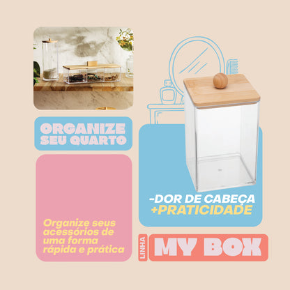 Organizador com Tampa de Bambu My Box 7,1cm x 11,5cm Poliestireno - Lyor