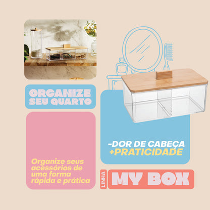 Caixa Organizadora com Tampa de Bambu My Box 16cm x 9,5cm x 8cm Poliestireno - Lyor