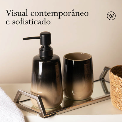 Conjunto 2 Peças para Banheiro de Cerâmica Degradê Bege e Preto - Wolff