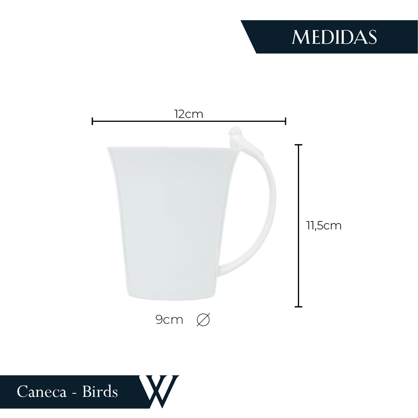 Caneca de Porcelana Birds Branco 300ml - Wolff