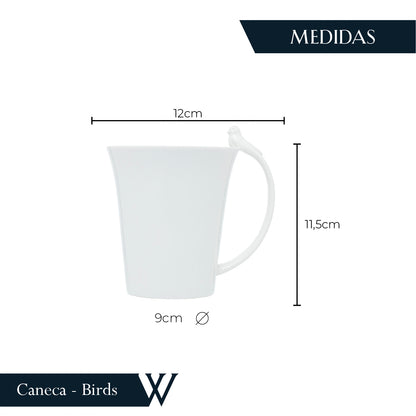 Caneca de Porcelana Birds Branco 300ml - Wolff