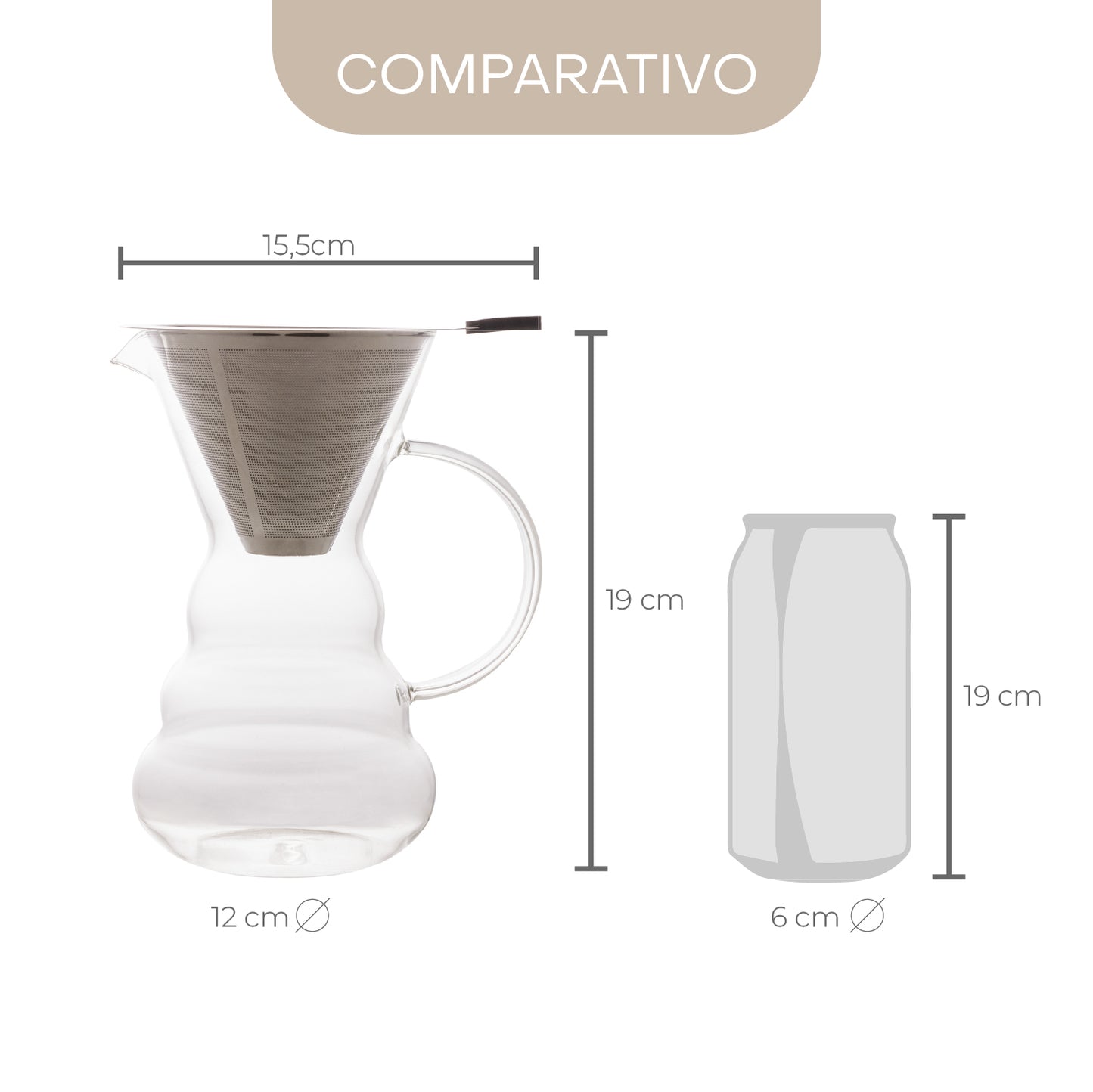 Cafeteira de Vidro Borossilicato com Filtro em Inox 500ml - Lyor