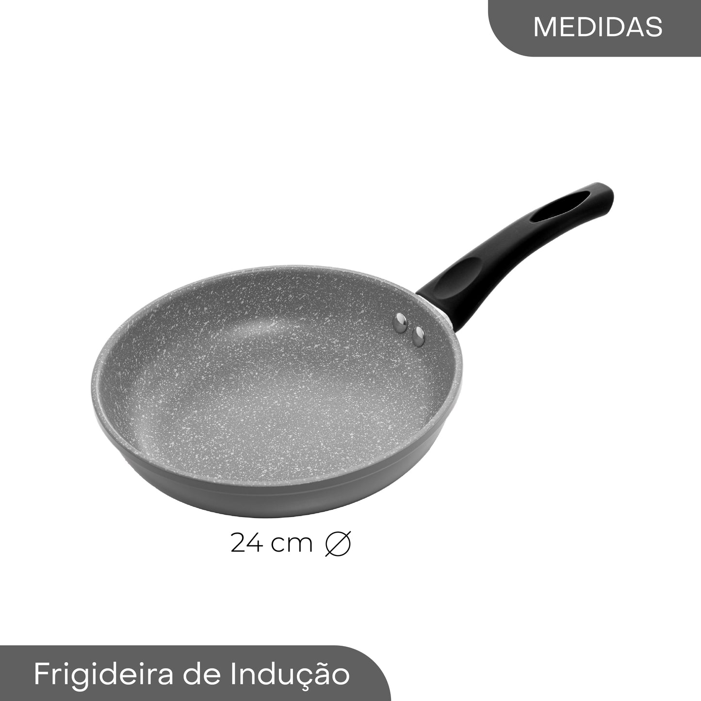 Frigideira de Indução em Alumínio com Revestimento Cerâmico Granito Chef Cinza 24cm - Lyor