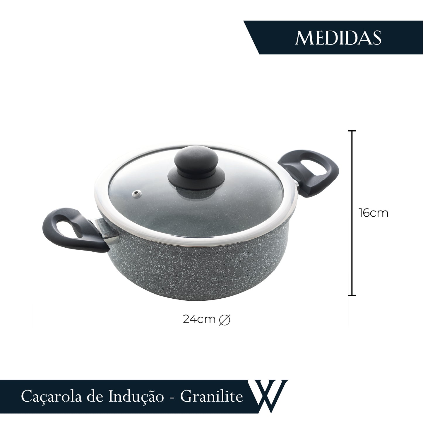 Caçarola de Indução em Alumínio Revestimento Cerâmico e Tampa de Vidro - Wolff