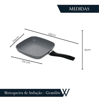 Bistequeira de Indução em Alumínio com Revestimento Cerâmico Granilite Cinza 24cm - Wolff