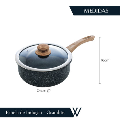 Panela de Indução em Alumínio Revestimento Cerâmico e Tampa de Vidro - Wolff