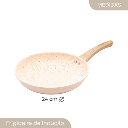 Frigideira de Indução em Alumínio com Revestimento Cerâmico Granito Chef Bege 24cm - Lyor