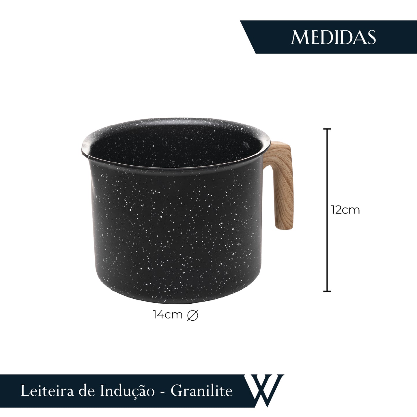 Leiteira de Indução em Alumínio com Revestimento Cerâmico Granilite Preta 14cm - Wolff