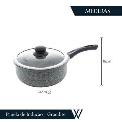 Panela de Indução em Alumínio Revestimento Cerâmico e Tampa de Vidro - Wolff