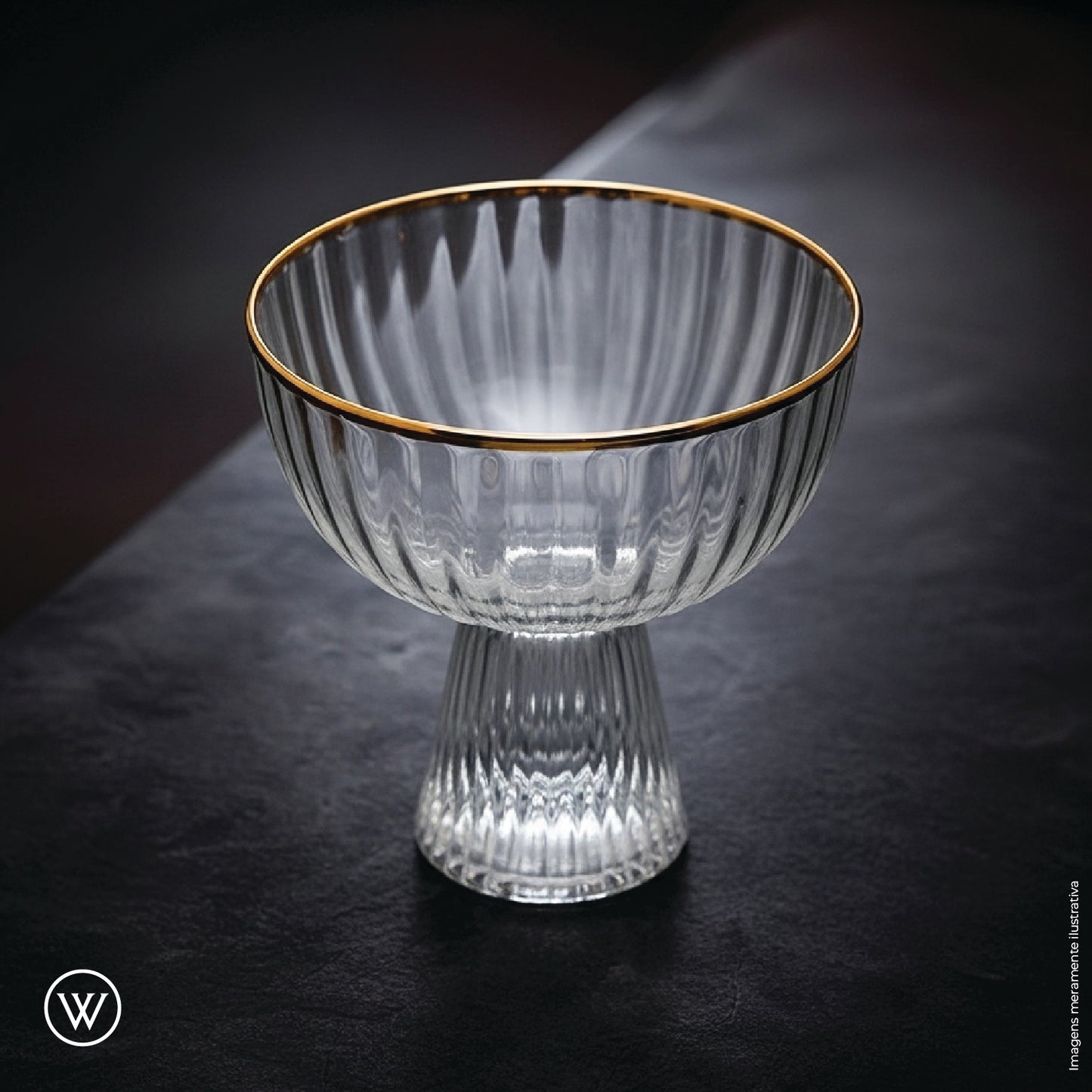 Conjunto 2 Taças de Sobremesa de Cristal Ecológico com Fio de Ouro Lines 200ml - Wolff