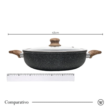 Wok de Indução com Tampa de Vidro 28cm Granilite Preta Alumínio com Revestimento Cerâmico - Wolff