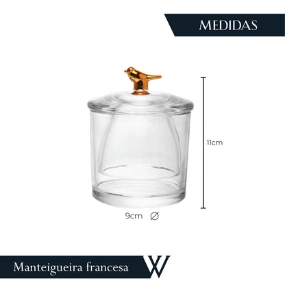 Manteigueira Francesa Golden Bird 9,5cm x 9,5cm x 11cm Cristal Ecológico - Wolff