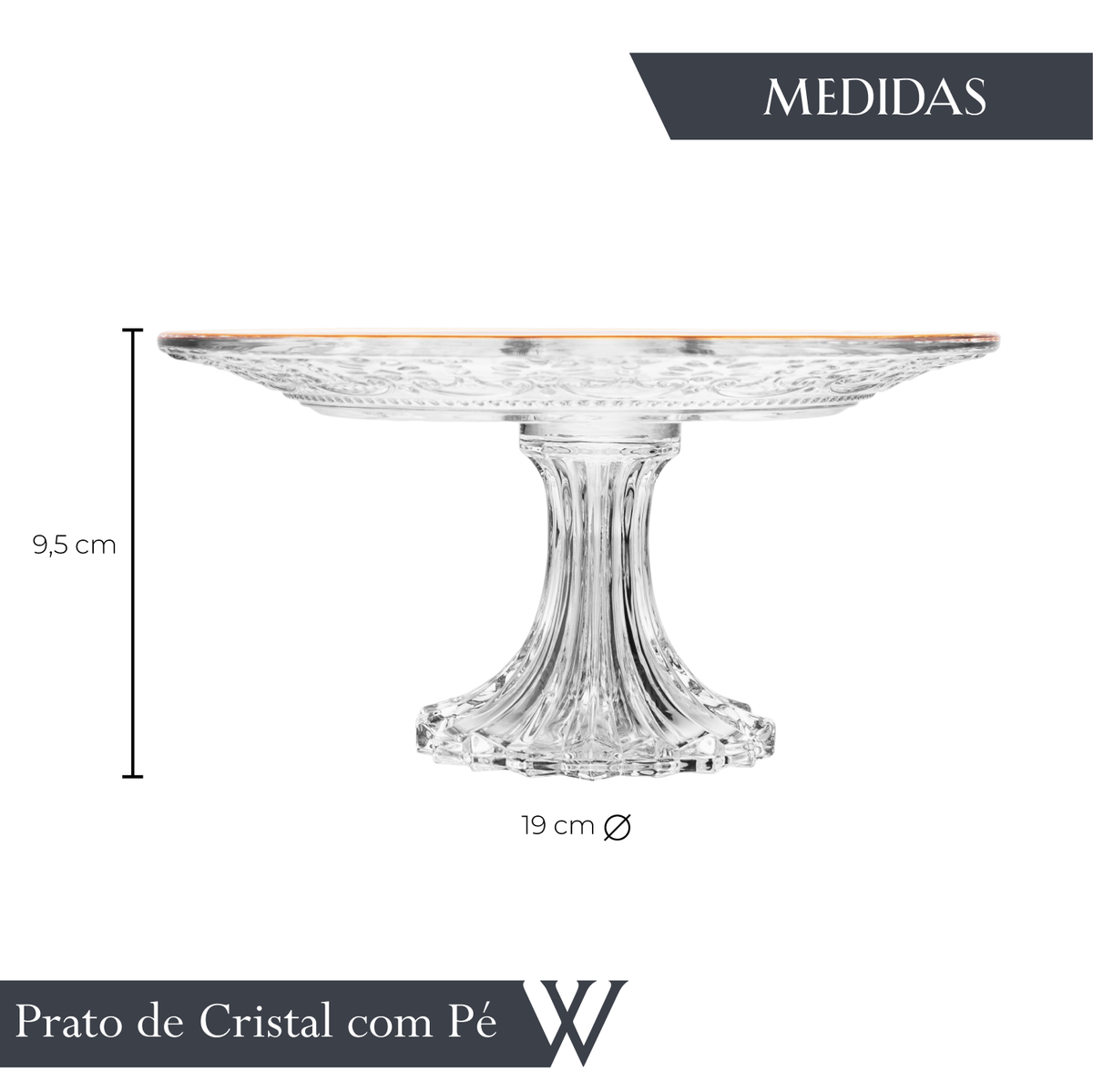 Prato com Pé Mauve com Fio de Ouro 19cm x 9,5cm Cristal - Wolff