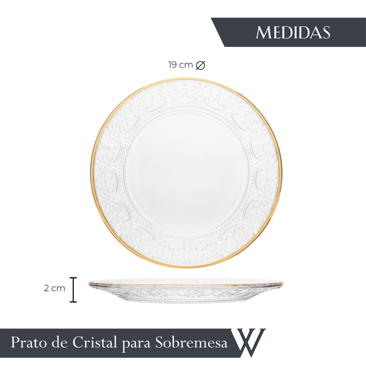 Prato para Sobremesa Mauve com Fio de Ouro 19cm x 2cm Cristal - Wolff