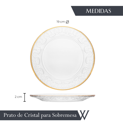 Prato para Sobremesa Mauve com Fio de Ouro 19cm x 2cm Cristal - Wolff