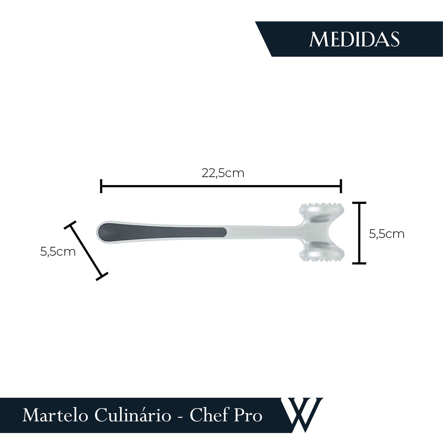 Martelo Culinário Amaciador de Carnes Liga de Zinco com Cabo Chef Pro 22,5cm - Wolff