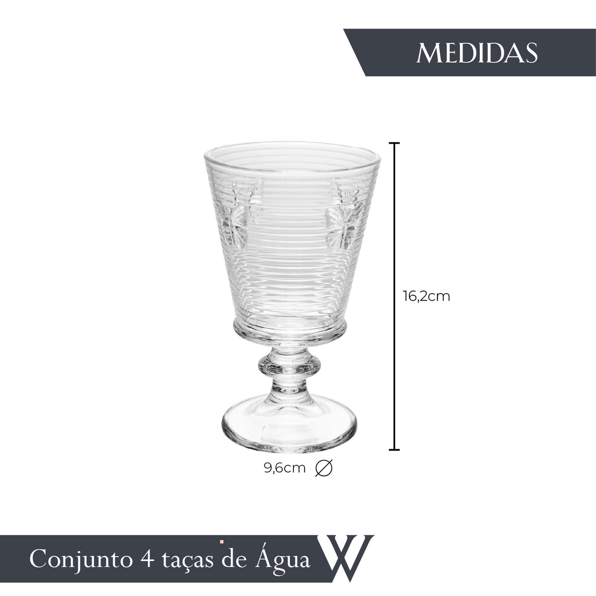 Conjunto 4 Taças de Água Lines Butterfly 350Ml Vidro - Wolff