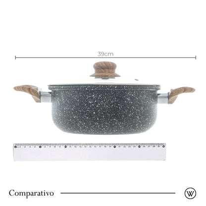 Caçarola de Indução em Alumínio Revestimento Cerâmico e Tampa de Vidro Granilite Preta 24cm - Wolff
