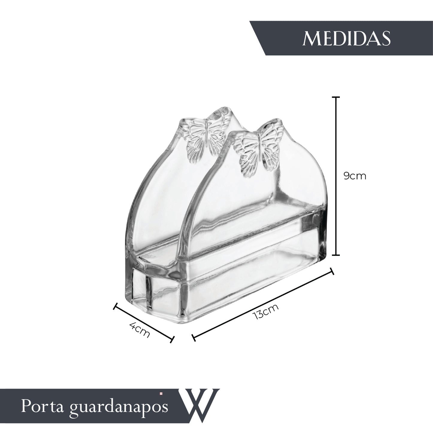 Porta Guardanapos de Vidro Butterfly 13cm x 4cm x 9cm - Wolff