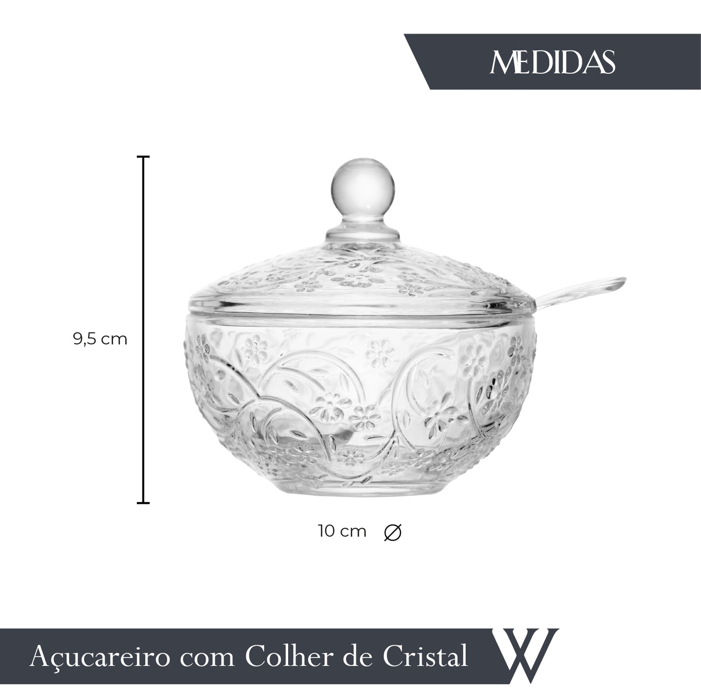Açucareiro com Colher Daisy Cristal - Wolff
